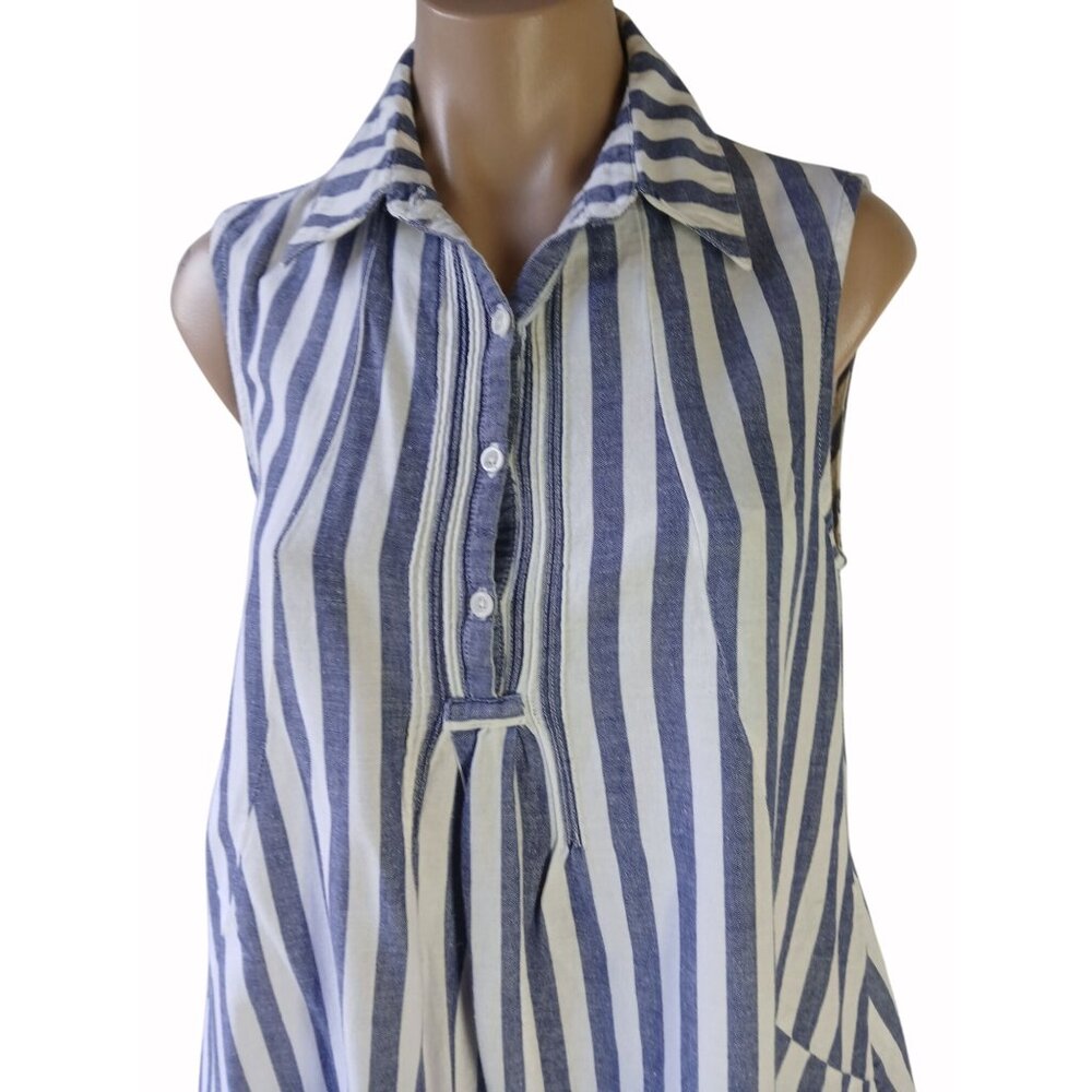 Hope Harlow Sleeveless Blue White Striped Tunic Top Dress Size 6 Trapeze Linen B - Picture 3 of 14